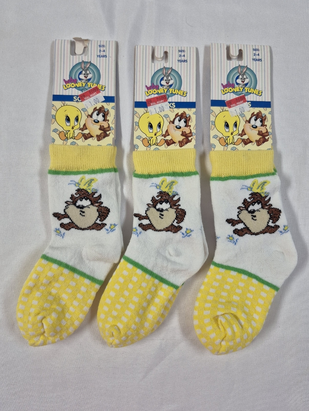 Looney Tunes Taz Kids Socks - Yellow & White - Set of 3